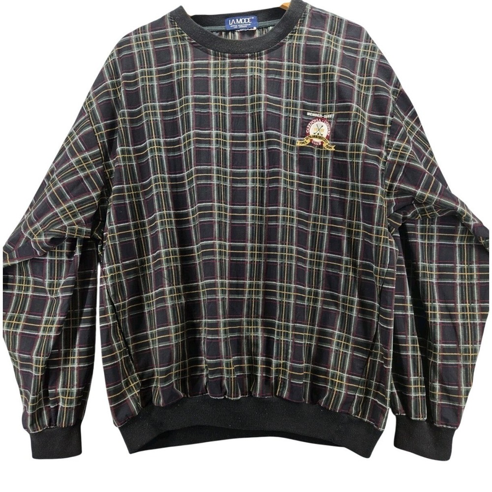 Vintage LA MODE Cazenovia Country Club Plaid Golf Pullover Size XL USA